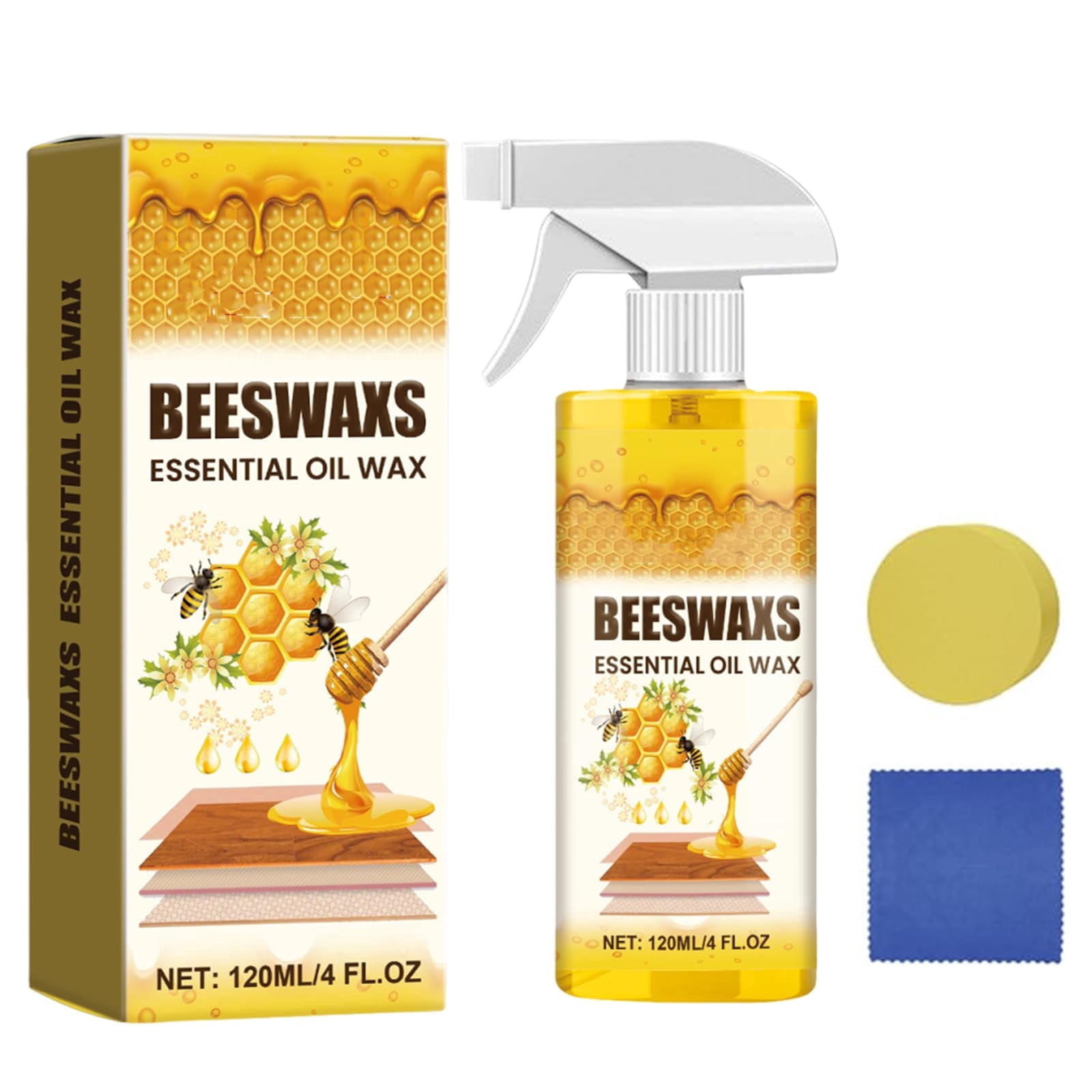 Beeswax Wood Polish Spray, Natural Beeswax Essential Oil Wax, Furniture Polish & Cleaner for Wood Furniture, Floors, Living Room and Kitchen(1 PCS)