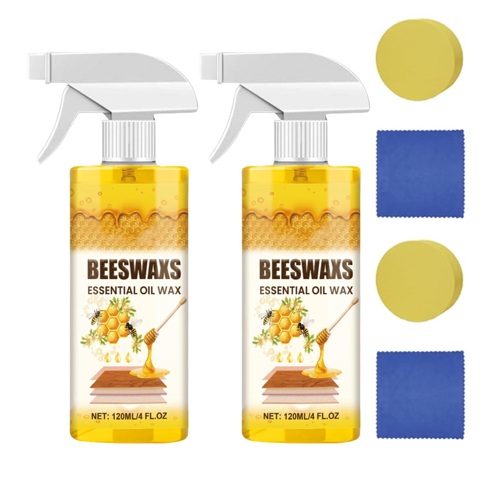 Beeswax Wood Polish Spray, Natural Beeswax Essential Oil Wax, Furniture Polish & Cleaner for Wood Furniture, Floors, Living Room and Kitchen(2 PCS)