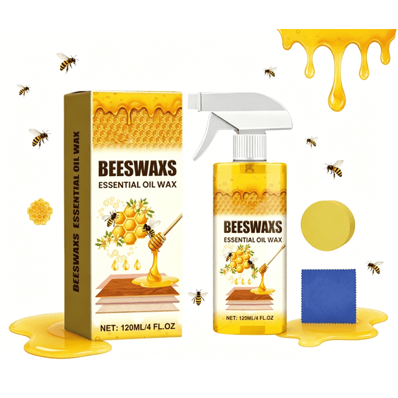 Beeswax Wood Polish Spray – Natural Beeswax & Essential Oil Wax for Wood Furniture, Floors, Living Rooms & Kitchens(1PC)