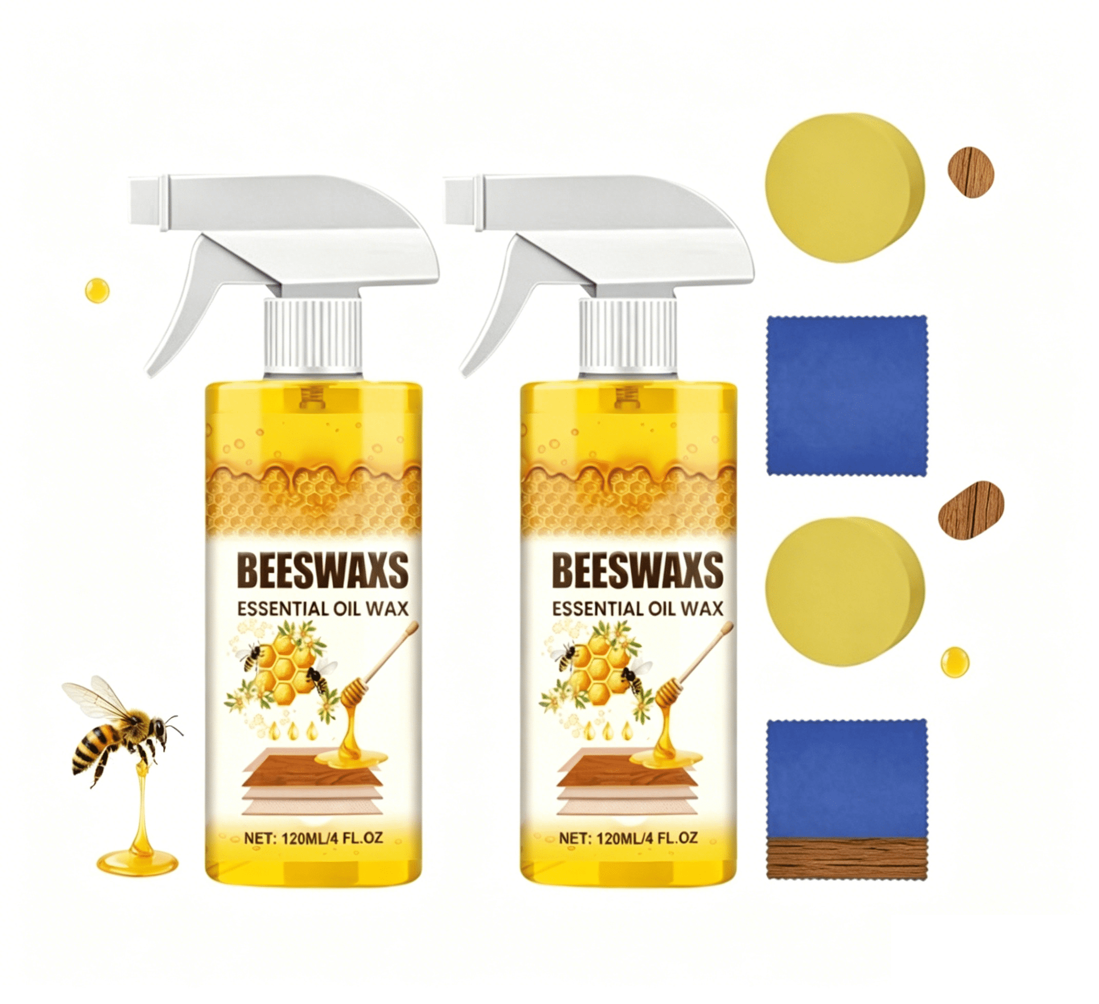 Beeswax Wood Polish Spray – Natural Beeswax & Essential Oil Wax for Wood Furniture, Floors, Living Rooms & Kitchens(2PCS)