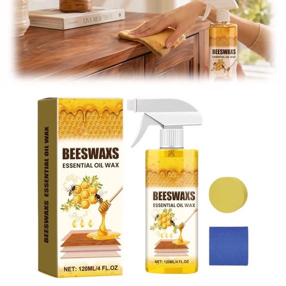 Beeswax Wood Polish Spray Natural Furniture Cleaner with Essential Oil Wax Restores Shine Removes Scuffs Protects Wood Surfaces for Furniture Tables Cabinets Floors (1PC)