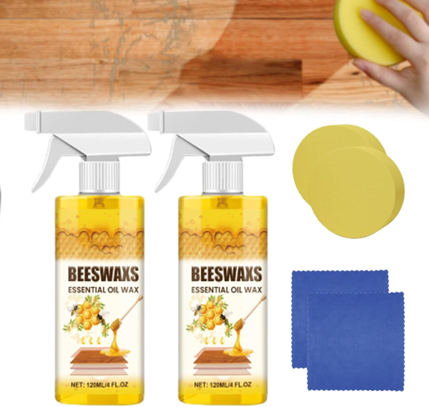 Beeswax Wood Polish Spray, Natural Micro-Molecularized Beeswax Spray, Bees Wax Furniture Polish and Cleaner, For Wood Floors, Furniture and Wooden Cabinet (2PCS)