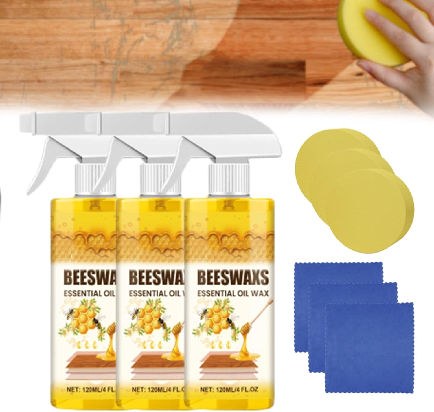 Beeswax Wood Polish Spray, Natural Micro-Molecularized Beeswax Spray, Bees Wax Furniture Polish and Cleaner, For Wood Floors, Furniture and Wooden Cabinet (3PCS)