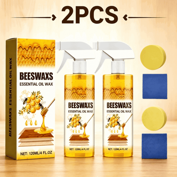 Beeswax Wood Polish Spray, a specialized beeswax and essential oil wax for restoration, suitable for all wooden furniture and floors in the living room and kitchen (2-pack)