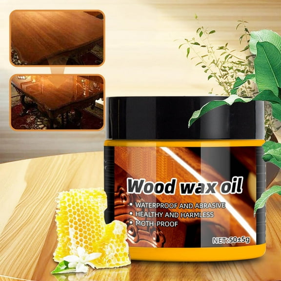 Beeswax Wood Wax Oil, Waterproof & Anticorrosive Furniture Protector, Restores & Glosses Wood, 3-Hour Dry, 50g with Cleaning Sponge