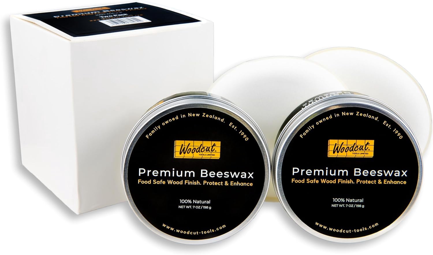 Beeswax Woodcut Premium 14oz total, Wood Cream Food Safe for Cutting Boards, Woodturning, Furniture, Benchtops and Baby Toys. Leather 2x Aluminium Containers with two Sponges