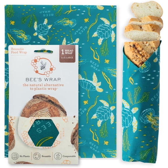 Beeswax Wraps for Food - Bread Wrap - Made in USA Reusable Bread Storage Bags - Organic & Eco-Friendly Alternative to Aluminum Foil, Sourdough Bags & Plastic Wrap, Ocean