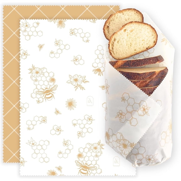 Beeswax Wraps for Food - Bread Wraps - Reusable Bread Storage Bags - Organic & Eco-Friendly Alternative to Aluminum Foil, Sourdough Bags & Plastic Wrap, Honeycomb Twill
