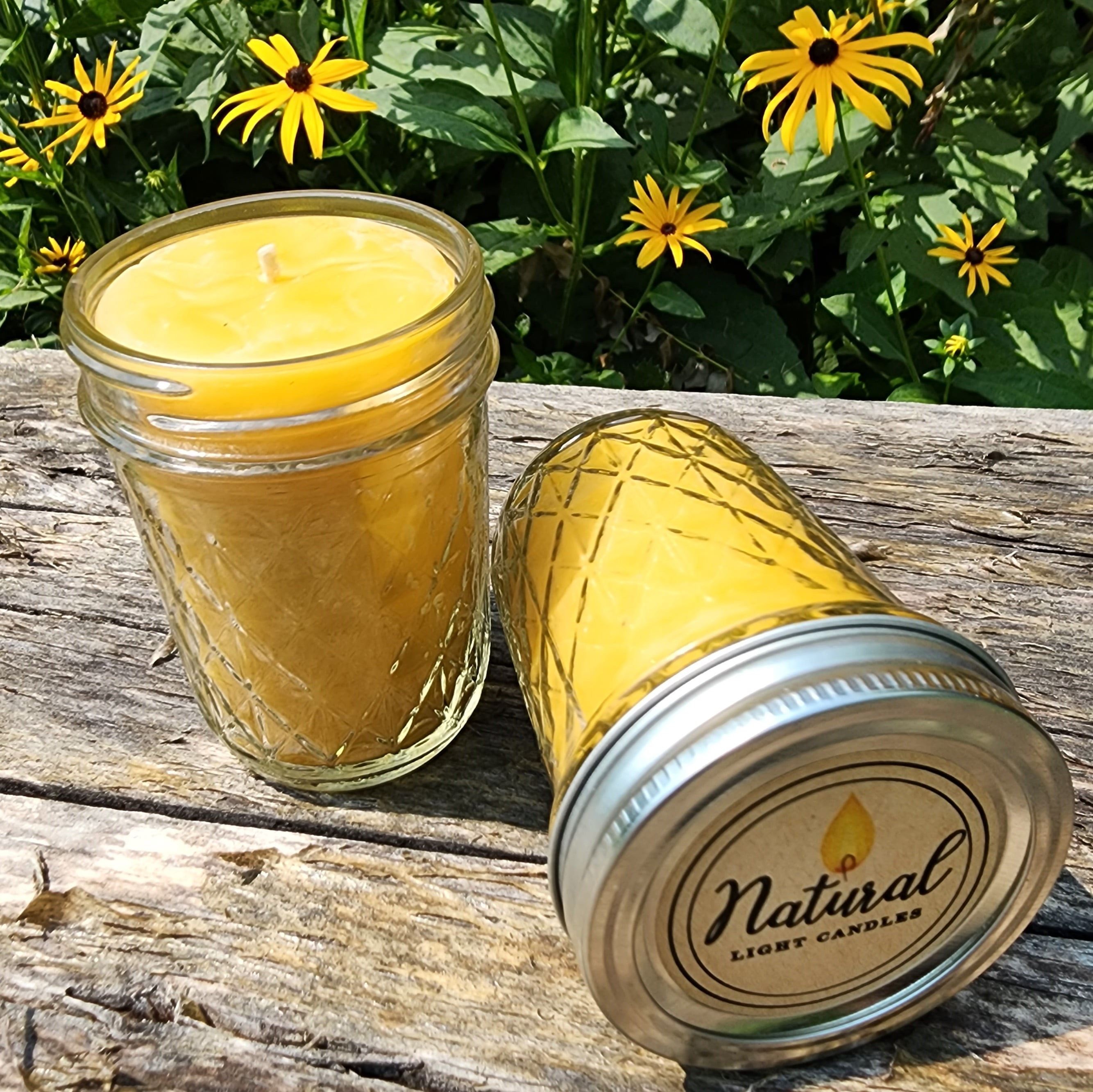 Beeswax candles 2 Glass Jars 8oz each Pure 100 Michigan Beeswax