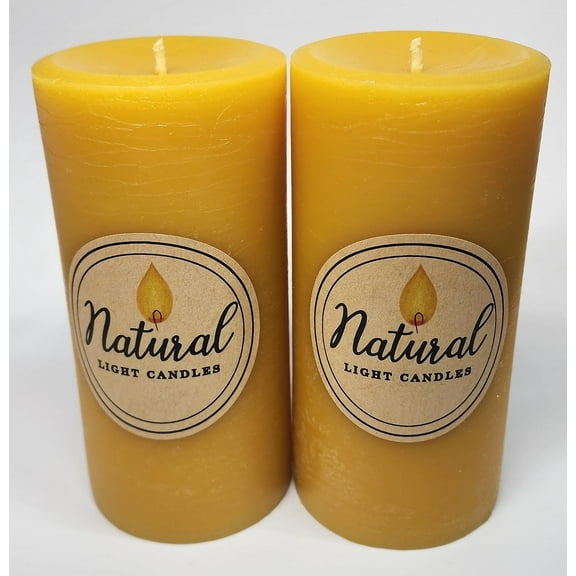 Beeswax candles Made in USA Beeswax pillars 3" W x 6"H Pure 100% Beeswax harvested locally 90 hours each. 2 count. By Natural Light Candles