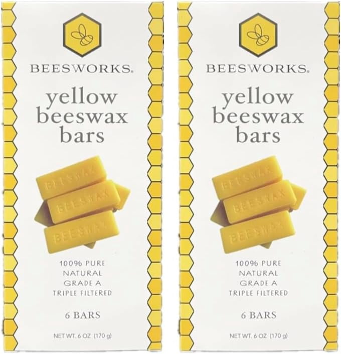 Beesworks (6) 1oz Yellow Beeswax Bars (Pack of 2) - 2 Packages of (6) 1oz Bars (6oz) - Cosmetic Grade