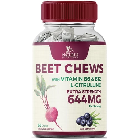 Heart Chews - Nitric Oxide & Energy Support with Beet Root Extract & Grape Seed Extract - Natural Non-GMO Beetroot Powder Antioxidant Soft Berry Flavor Chewable Supplement for Women & Men - 60 Count