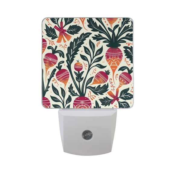 Beet Folk Art Night Light 2 Pack LED Nightlight Plug into Wall Dusk to Dawn Sensor Soft White