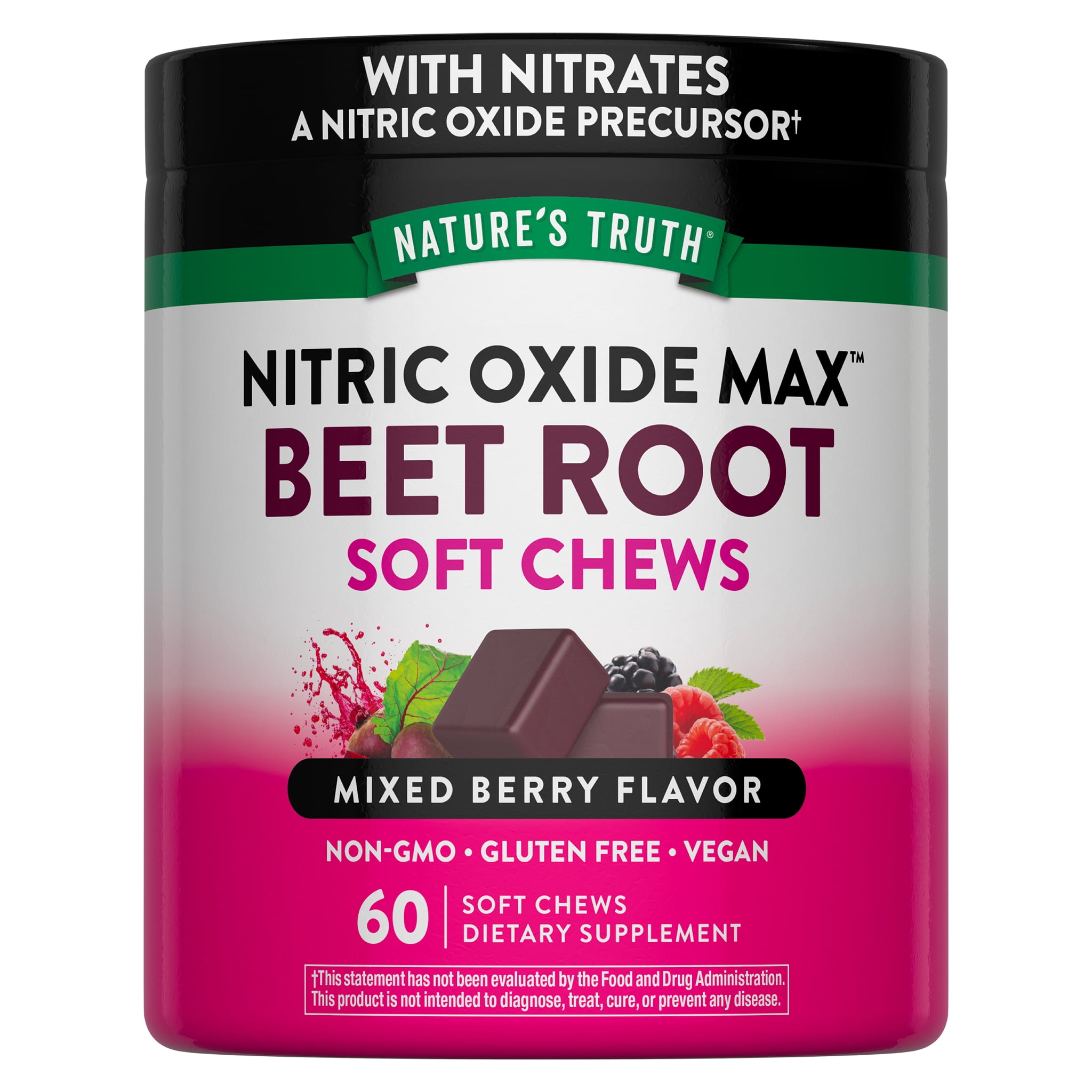 Beet Root | 60 Chews | Nitric Oxide | Mixed Berry Flavor | Vegan, Non-GMO, Gluten Free | by Nature's Truth