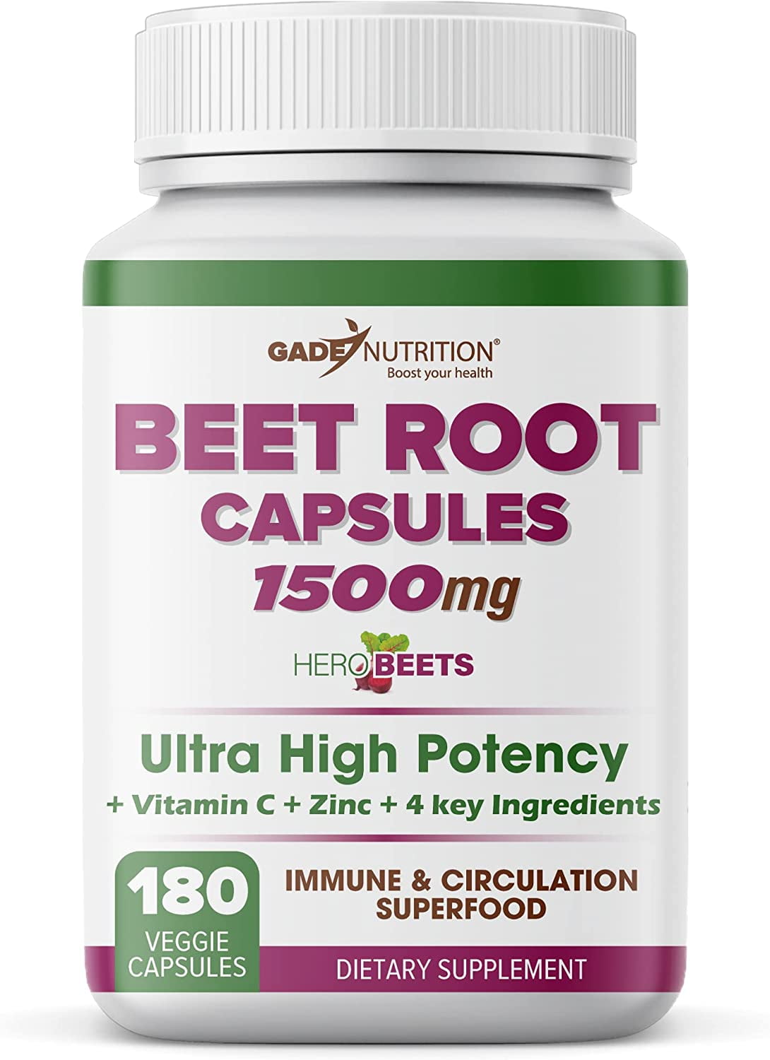 Beet Root Capsules 1500mg. with Vitamin C, Zinc, Elderberry