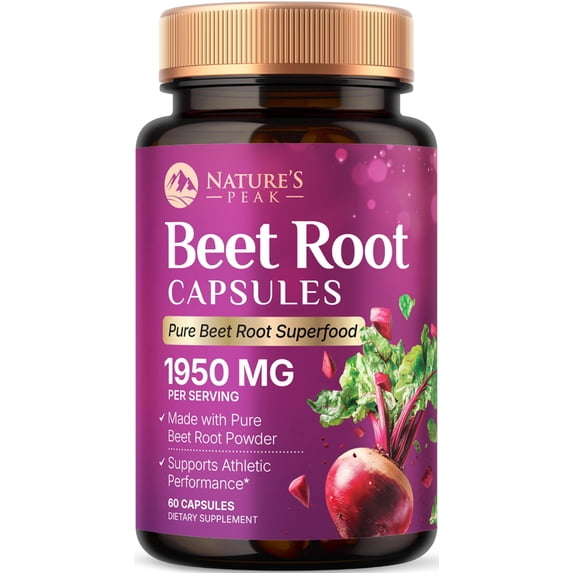 Beet Root Capsules 1950mg - Organic Beetroot Powder in Vegan Capsules - Premium Beet Root Powder Supplement Supports Nitric Oxide Production, Heart Health & Natural Energy - Bottled in USA, 60 Count