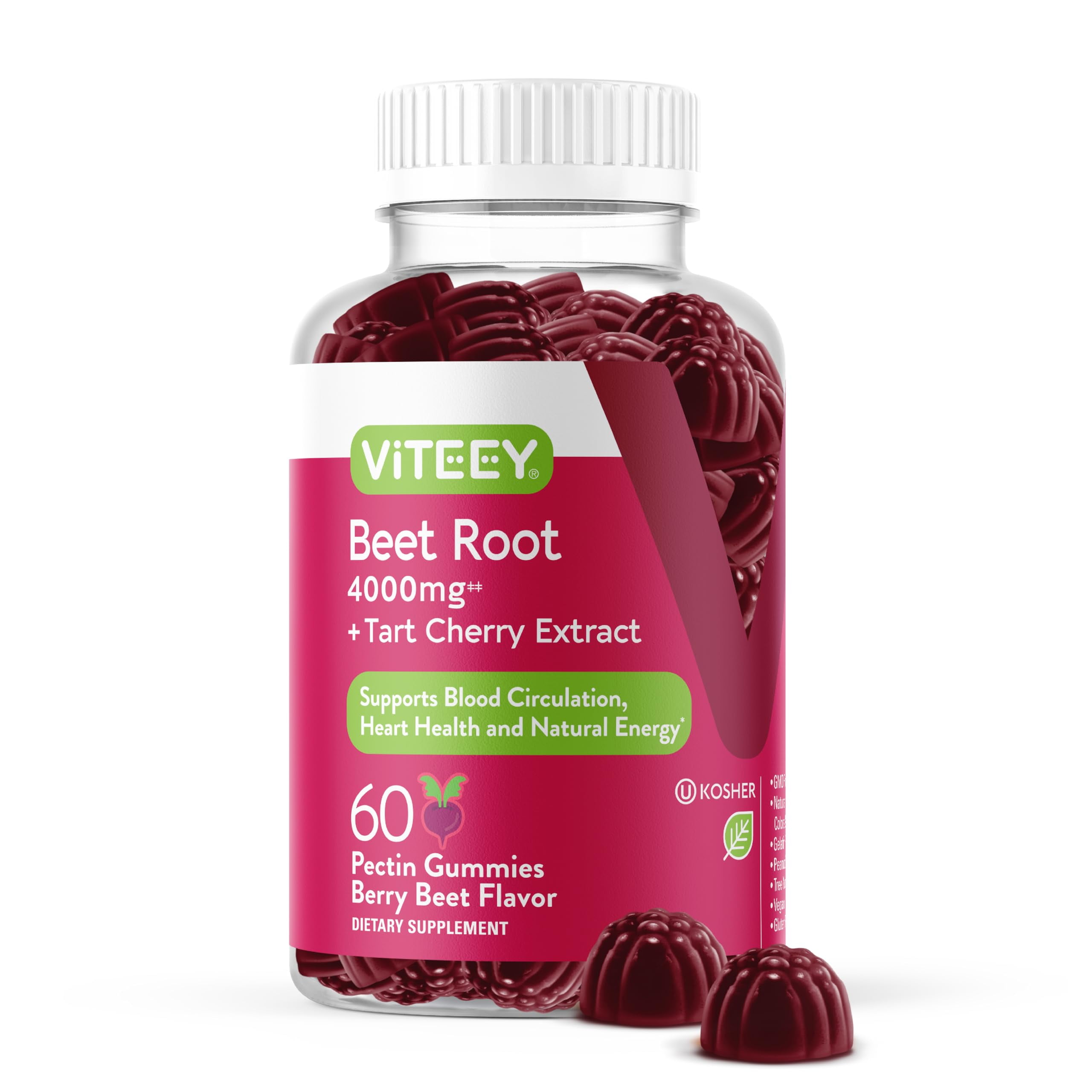 Beet Root Gummies 4000mg Plus Tart Cherry Nitric Oxide Circulation Gummies Blood Pressure