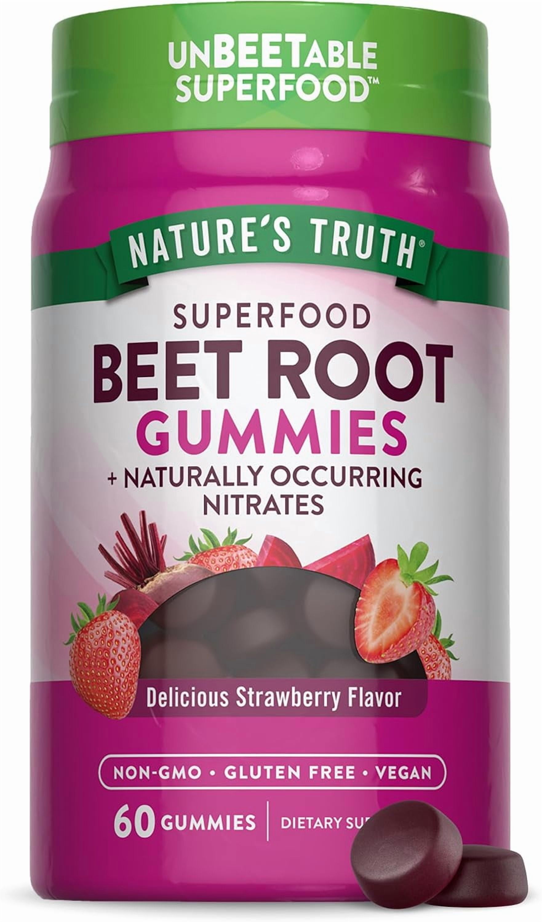 Beet Root | 60 Gummies | Super Food | with Black Pepper | Strawberry Flavor | by Nature's Truth