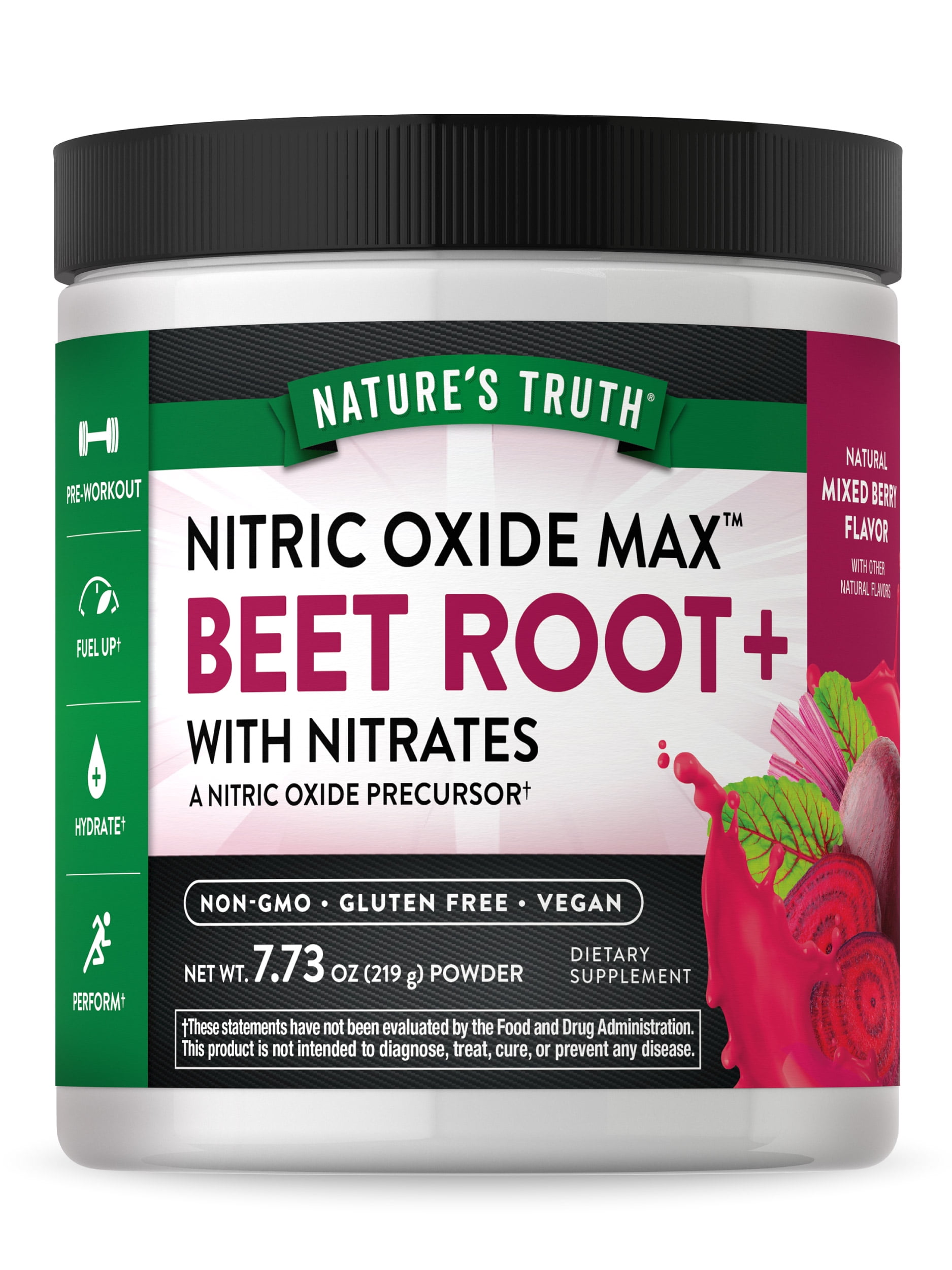 Beet Root Powder | 7.73 oz | Nitric Oxide Supplement for Men and Women | Vegan, Non-GMO & Gluten Free Pre-workout | Mixed Berry Flavor | by Nature's Truth