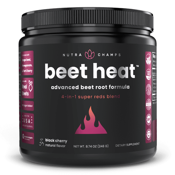Beet Root Powder Circulation Superfood - Endurance, Energy & Recovery - Nitric Oxide Booster Supplement with Beetroot Juice, Vaso6 & Grape Seed Extract - Natural Black Cherry Flavor, No Sugar