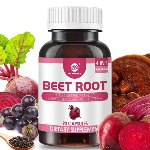 Ganoherb Beet Root 4-in-1 Complex Vegan Dietary Supplement Capsules, 90 Count