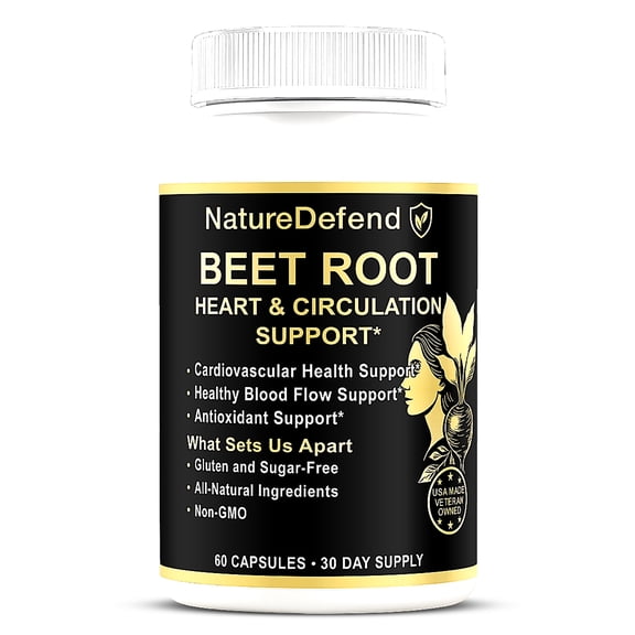 NatureDefend Beet Root Supplement, Heart & Circulation Support, 60 Capsules, Veteran-Owned, USA Made