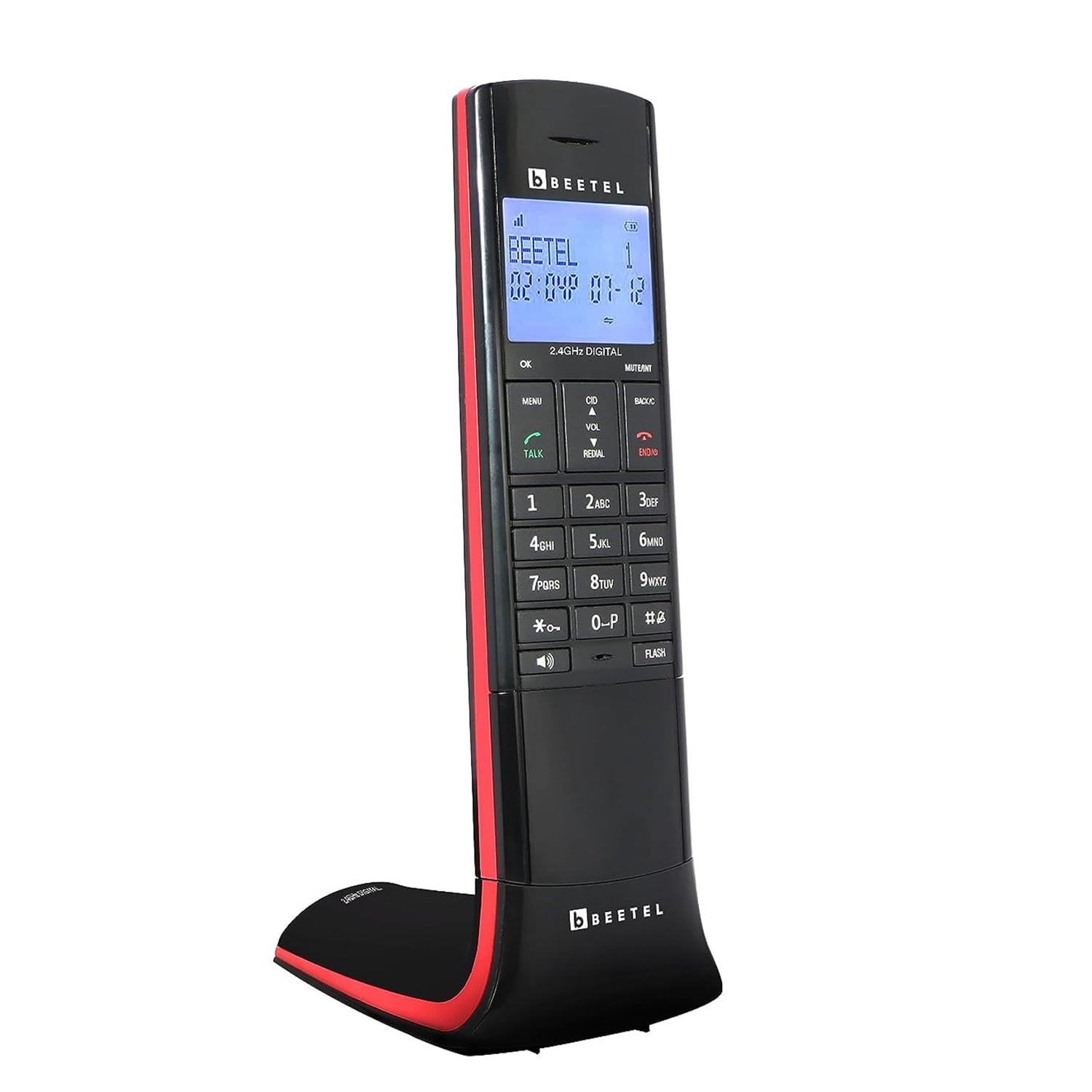 Beetel Newly Launched X95 Flagship Designer Cordless landline,Proudly Designed in India,2.4GHz,Dual Tone,Blue-White LCD,2-Way Speaker Phone,Ringer & Volume Control,Auto Answer,Alarm(X95)(Black/Red)