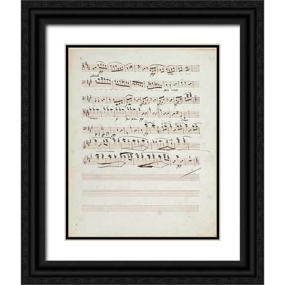 Beethoven, Ludwig Van 12x14 Black Ornate Wood Framed with Double Matting Museum Art Print Titled - Manuscripts of The Quartet In a Minor Opus 132