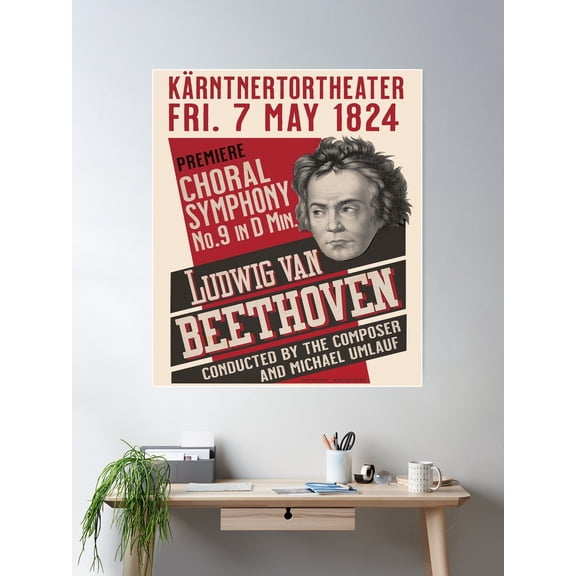 Beethoven Ninth Symphony Premiere Poster/1824 Poster Wall Art, Modern Wall Decor For Living Room Bedroom, 12x18 UNFRAMED