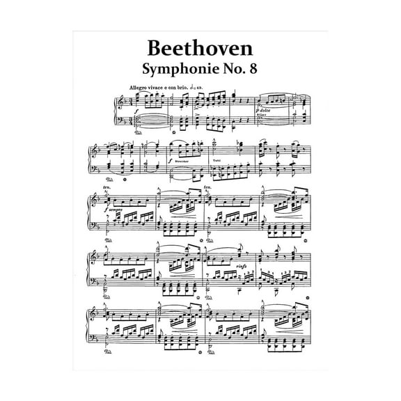 Beethoven Symphony No 8 Poster Sheet Music Art - Gift for Men, Women, Musician - Chic Musical Decor for Home, Office, Living Room