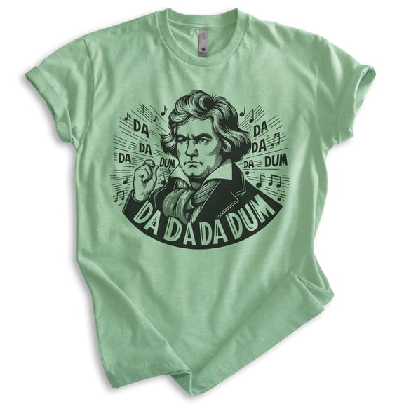 Beethoven T-shirt, Unisex Women's Men's Shirt Da Da Da Dum Ludwig Van Beethoven Composer 5th Symphony, Heather Apple Green, Large