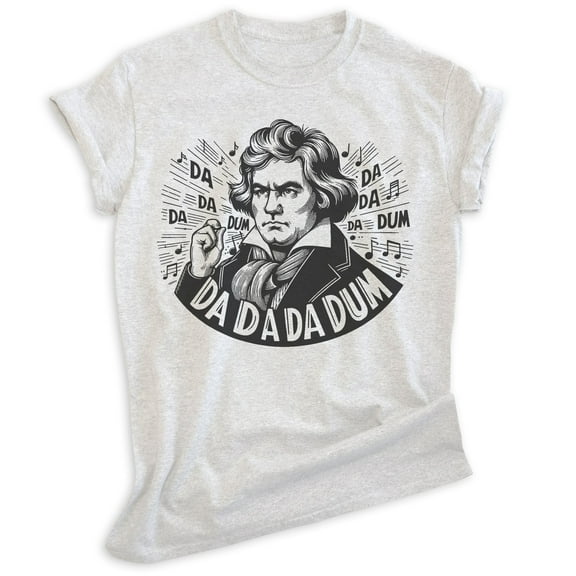Beethoven T-shirt, Unisex Women's Men's Shirt Da Da Da Dum Ludwig Van Beethoven Composer 5th Symphony, Heather Ash, X-Small