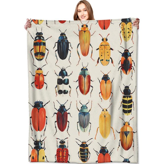 Beetle Blanket Colorful Insect Boho Throw Blankets,Gifts for Kids Adult Women Men,Lightweight Soft Fleece,Sofa Couch Bed Room Modern Apartment Decor 40x50in