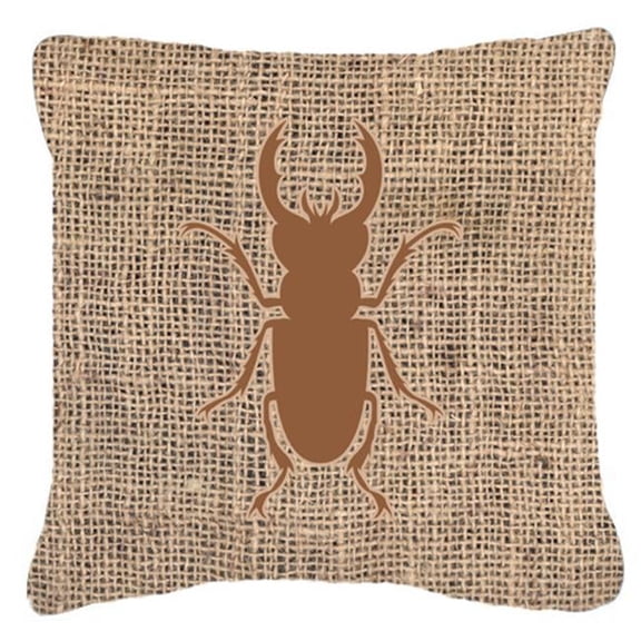 Beetle Burlap and Brown Decorative Fabric Pillow - 14 x 14 in.