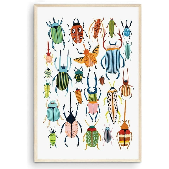 Beetle Insect Nursery Wall Art, Kids Room Decor, Bugs Animal Art Nursery Gift for Classroom, School - (Unframed, 12 x 18 inches)