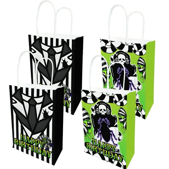Beetle Party Paper Gift Bags With Handles, 2 Styles Favor Bags for Horror Movie Birthday Decorations, Goody Candy Bags for Kids Horrible Halloween Theme Party Supplies