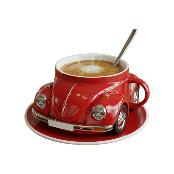 Beetle Shaped Coffee Mug,3.93X5.9" Handmade Novelty Fun Imaginative Beetle Car Shape Coffee Cup, Creative Gift for Beetle Lovers Suitable, Novelty Tea Cup Home Office Decor, Fun Drinkware.(Red)