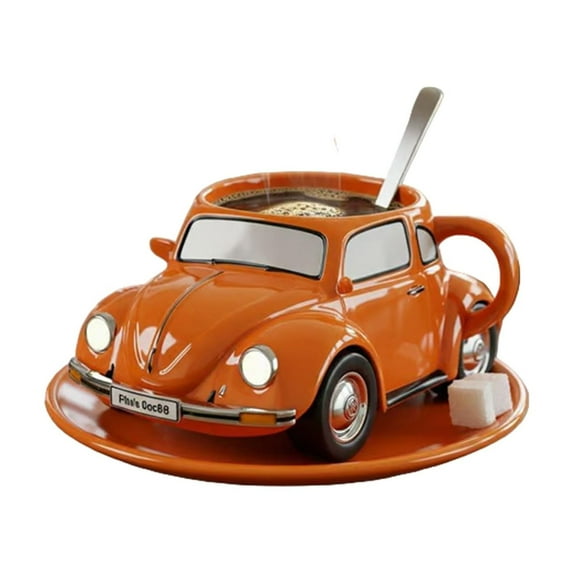 Beetle Shaped Coffee Mug,3.93X5.9"Handmade Novelty Fun Imaginative Beetle Car Shape Coffee Cup, Creative Gift for Beetle Lovers Suitable, Novelty Tea Cup Home Office Decor, Fun Drinkware.(Orange)