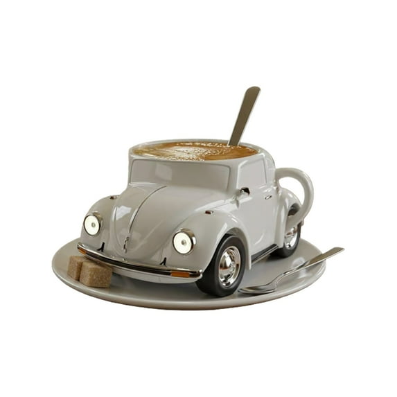 Beetle Shaped Coffee Mug,3.93X5.9" Handmade Novelty Fun Imaginative Beetle Car Shape Coffee Cup, Creative Gift for Beetle Lovers Suitable, Novelty Tea Cup Home Office Decor, Fun Drinkware.(White)