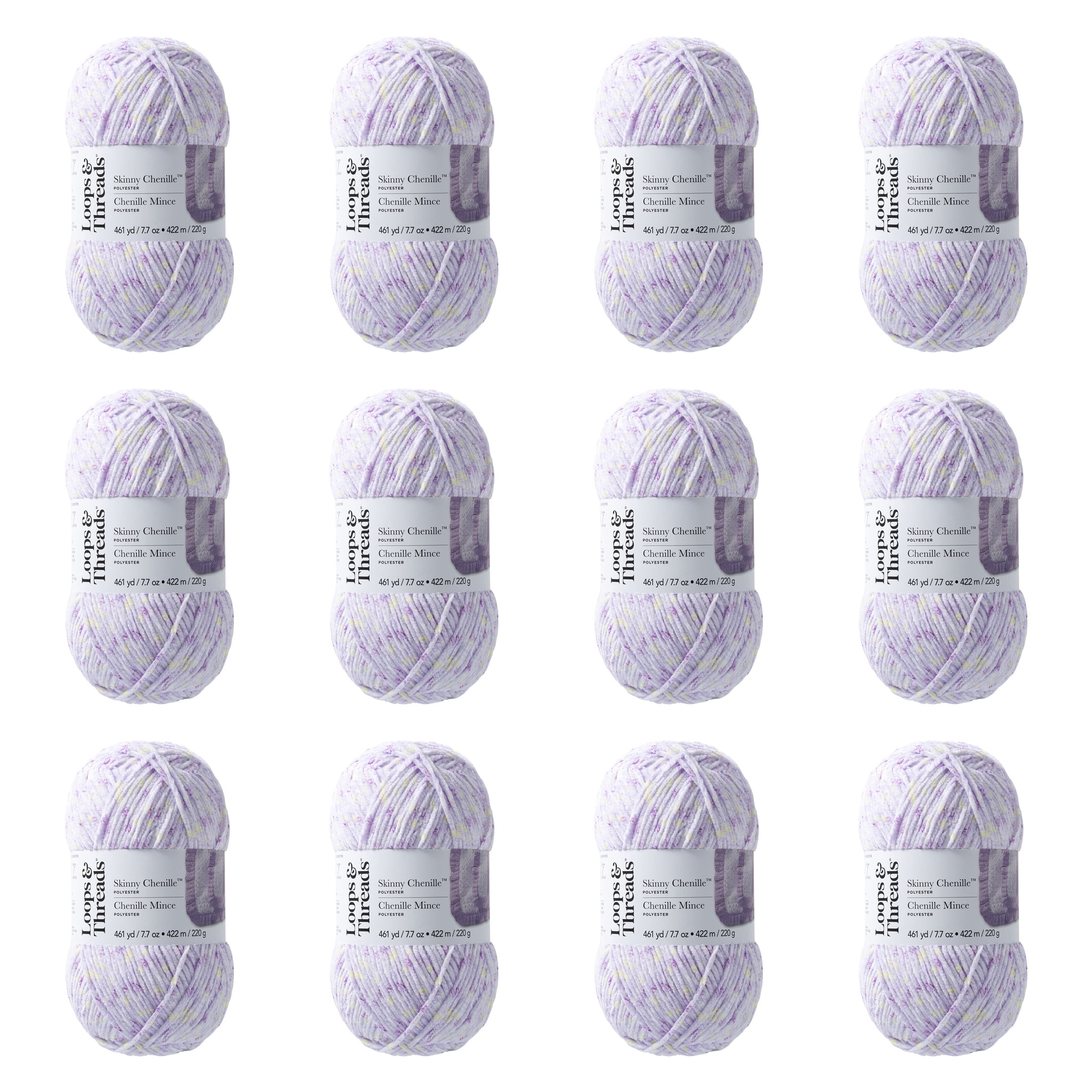 Loops & Threads Beetle Skinny Chenille Multi Yarn - Medium Weight Yarn for Knitting, Crochet, Weaving, Arts & Crafts, 12 Pack