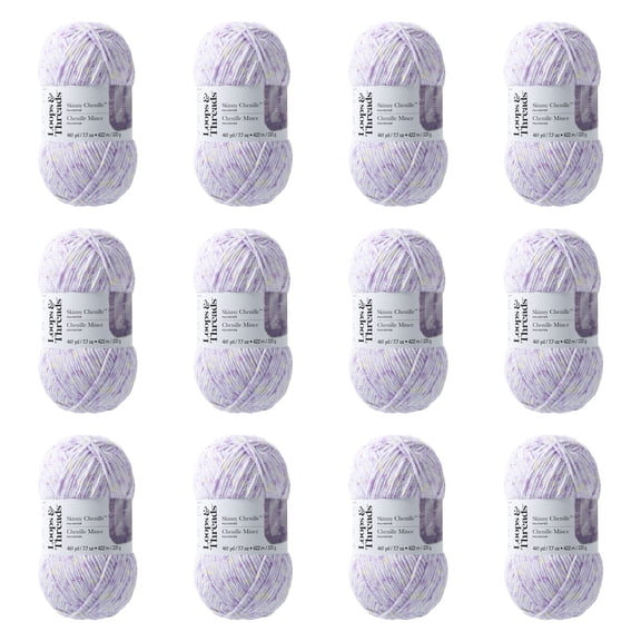 Loops & Threads Beetle Skinny Chenille Multi Yarn - Medium Weight Yarn for Knitting, Crochet, Weaving, Arts & Crafts, 12 Pack
