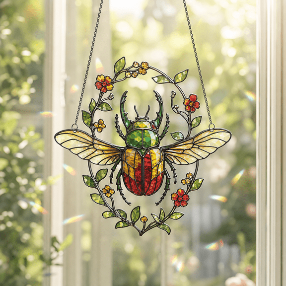 Beetle Window Ornament Holographic Acrylic Suncatcher for Garden Insect Lovers