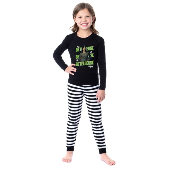 Beetlejuice 2 Girls' Astrid Deetz Betelgeuse Striped Pajama Set For Kids Long Sleeve Pants