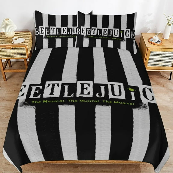 Beetlejuice 3 Piece Bedding Sets for Boys Girls Teens, Cartoon Soft Kids Duvet Cover with 2 Pillowcases, All Season Comforter Covers Bedroom Decor Gift, 86"x70"