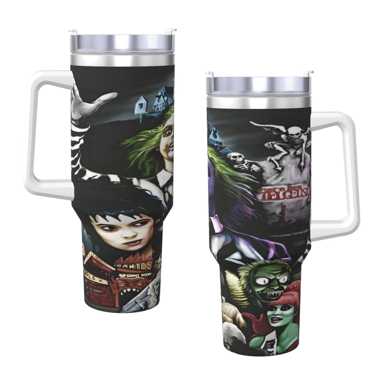 Beetlejuice 40 Oz Tumbler With Handle And Straw Double Wall Stainless