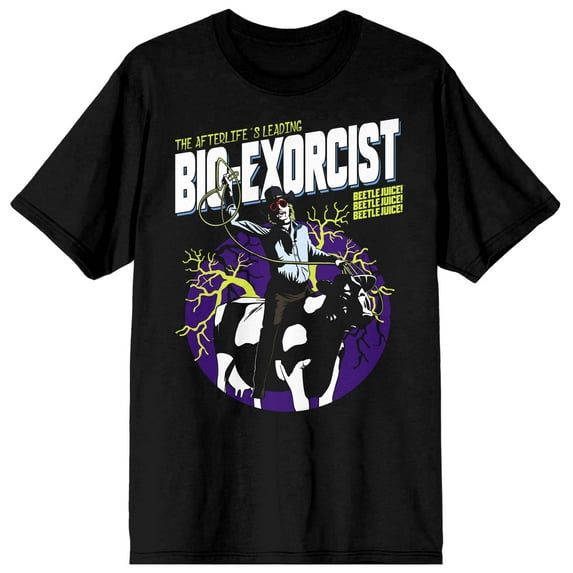 Beetlejuice Afterlife's Leading Bio Exorcist Men's Neon on Black Crew T-Shirt-3XL