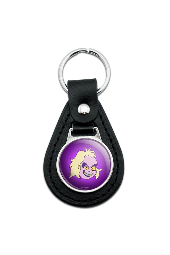 Beetlejuice Animated Series Evil Grin Black Leather Keychain
