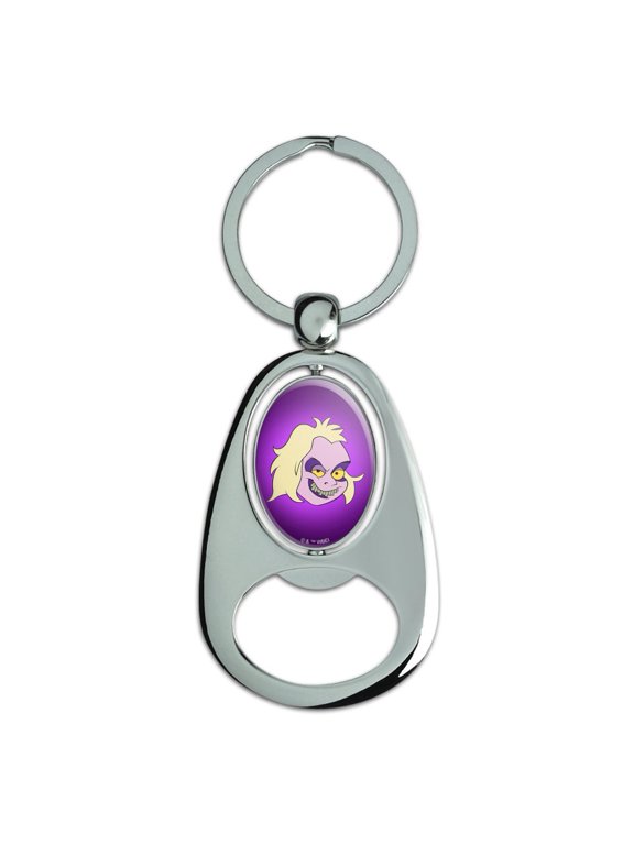 Beetlejuice Animated Series Evil Grin Keychain Chrome Metal Spinning Oval Bottle Opener