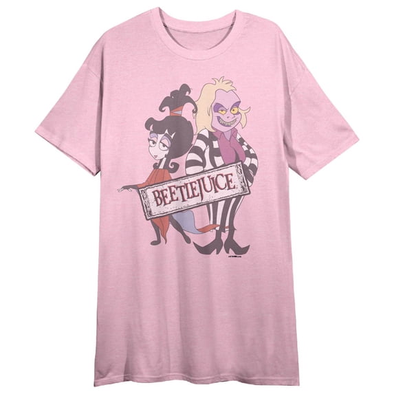 Beetlejuice Animated Series Lydia & Betelgeuse Crew Neck Short Sleeve Cradle Pink Women's Night Shirt -XXL