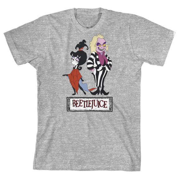 Beetlejuice Animated Series Lydia and Beetlejuice Youth Boy's Athletic Gray T-Shirt-Small